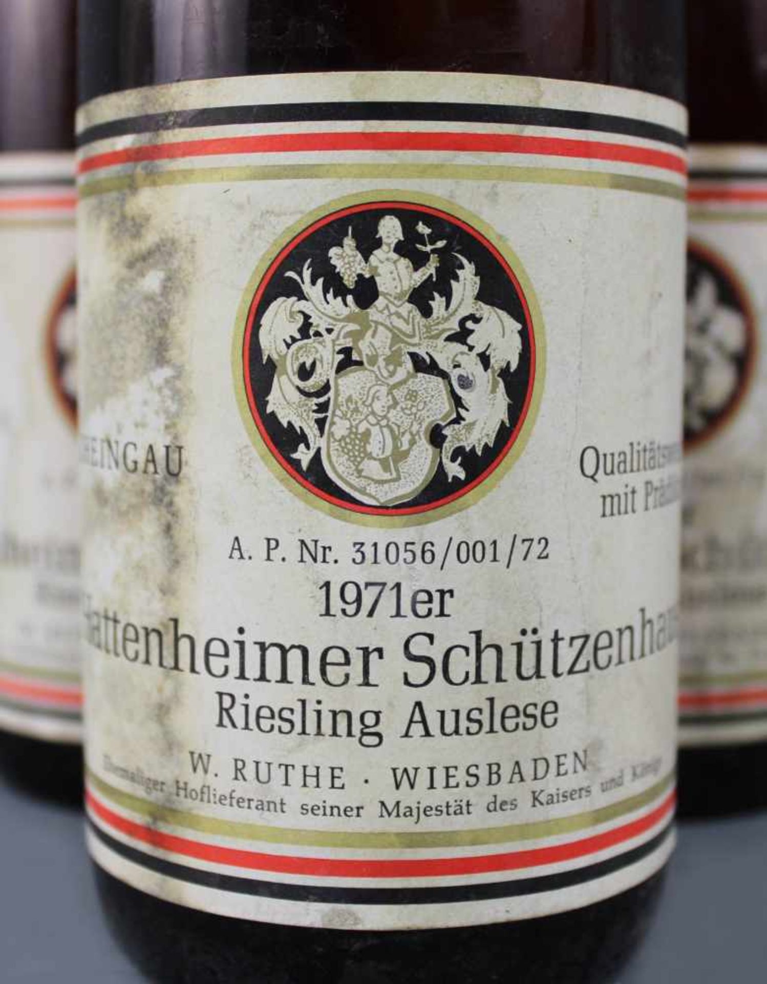 1971 Hattenheimer Schützenhaus Riesling Auslese. 3 ganze Flaschen.Weingut W. Ruthe. Ehemaliger - Bild 2 aus 6