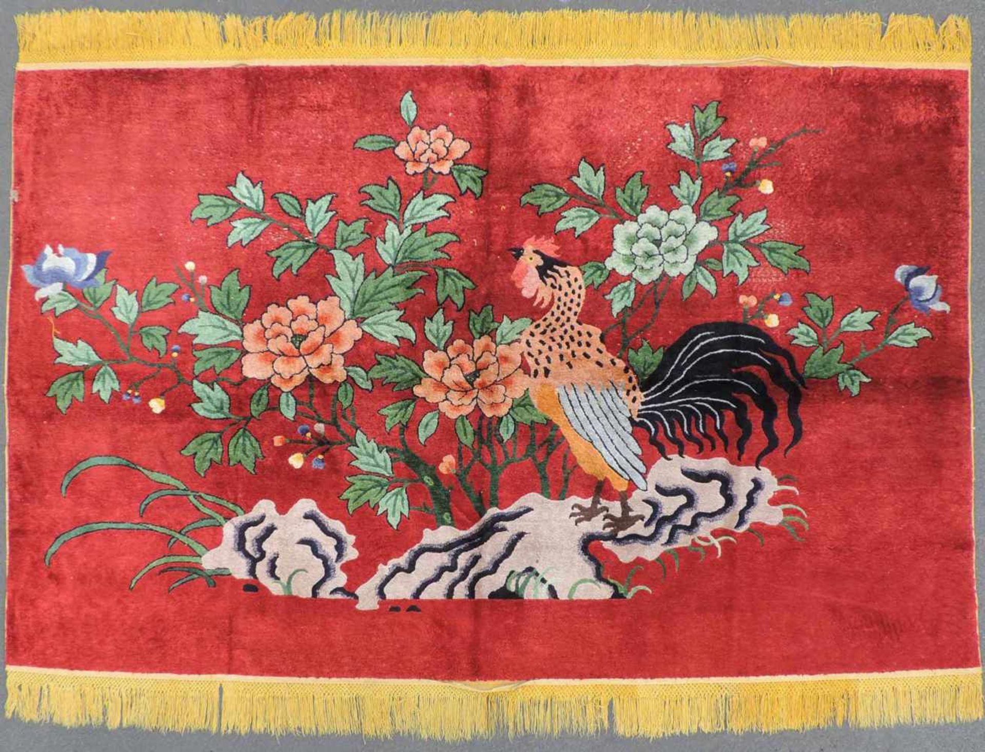 Xinjiang Seide. Bildteppich. China. Antik, um 1920.167 cm x 244 cm. Handgeknüpft. Seide auf