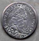 15 Kreuzer Leopold I, 1675. Silber.Münze, Silber, ca. 5,6 Gramm.15 Kreuzer Leopold I, 1675. Silber.