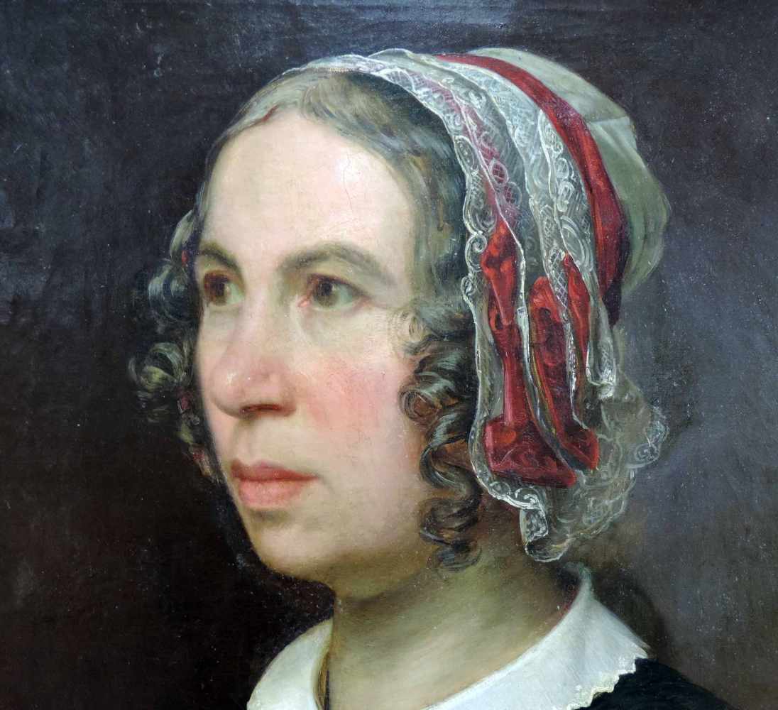 Clemens BEWER (1820 - 1884). Halb- Portrait einer Dame mit Spitzenhaube, 1848.65 cm x 53 cm. - Image 4 of 6