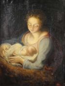 ITALIEN (XVII - XVIII). Maria mit Jesus und der Krippe.35 cm x 27 cm. Gemälde. Öl auf Leinwand,