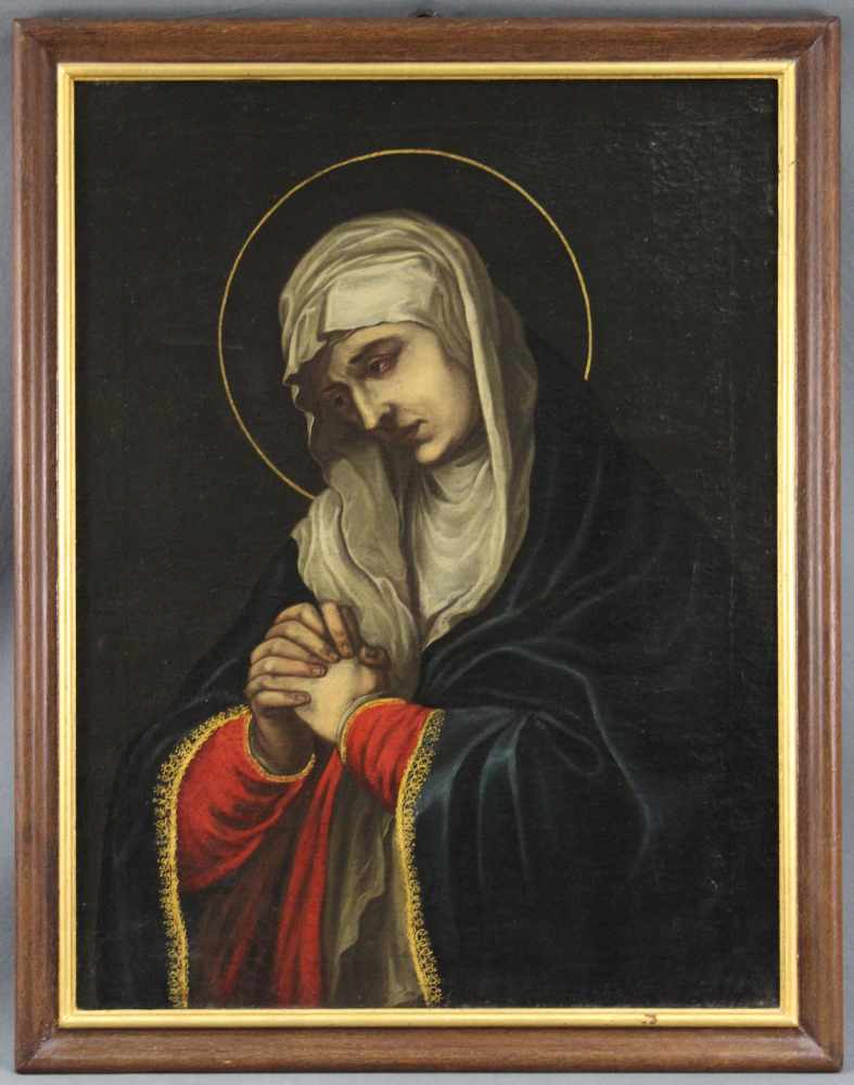 UNSIGNIERT (XVIII - XIX). Maria.76,5 cm x 58,5 cm. Gemälde. Öl auf Leinwand. Wohl Wachsdoubliert. - Image 2 of 6