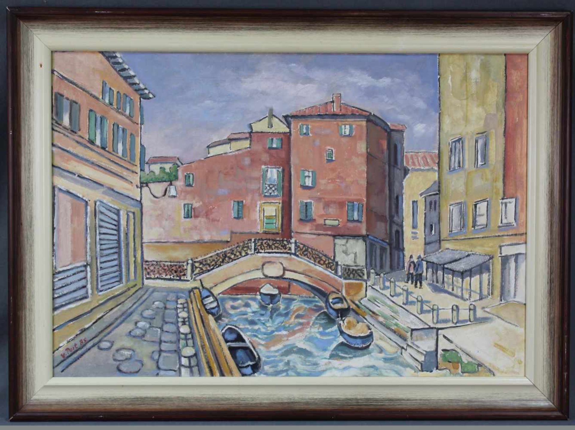 Willi POST (1912 - 1990). Calle in Venedig, Italien. 1985.53 cm x 78 cm. Gemälde. Öl auf Platte. - Image 2 of 6