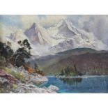 UNSIGNIERT (XIX-XX). Badersee bei Grainau mit Alpspitze und Zugspitze.21 cm x 28 cm. Gemälde. Öl auf