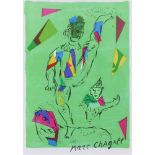 Marc CHAGALL (1887 - 1985). "Clown au fond vert". Der grüne Clown (1979)Farblithographie. 32 cm x 22