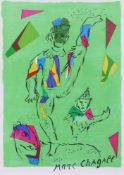 Marc CHAGALL (1887 - 1985). "Clown au fond vert". Der grüne Clown (1979)Farblithographie. 32 cm x 22