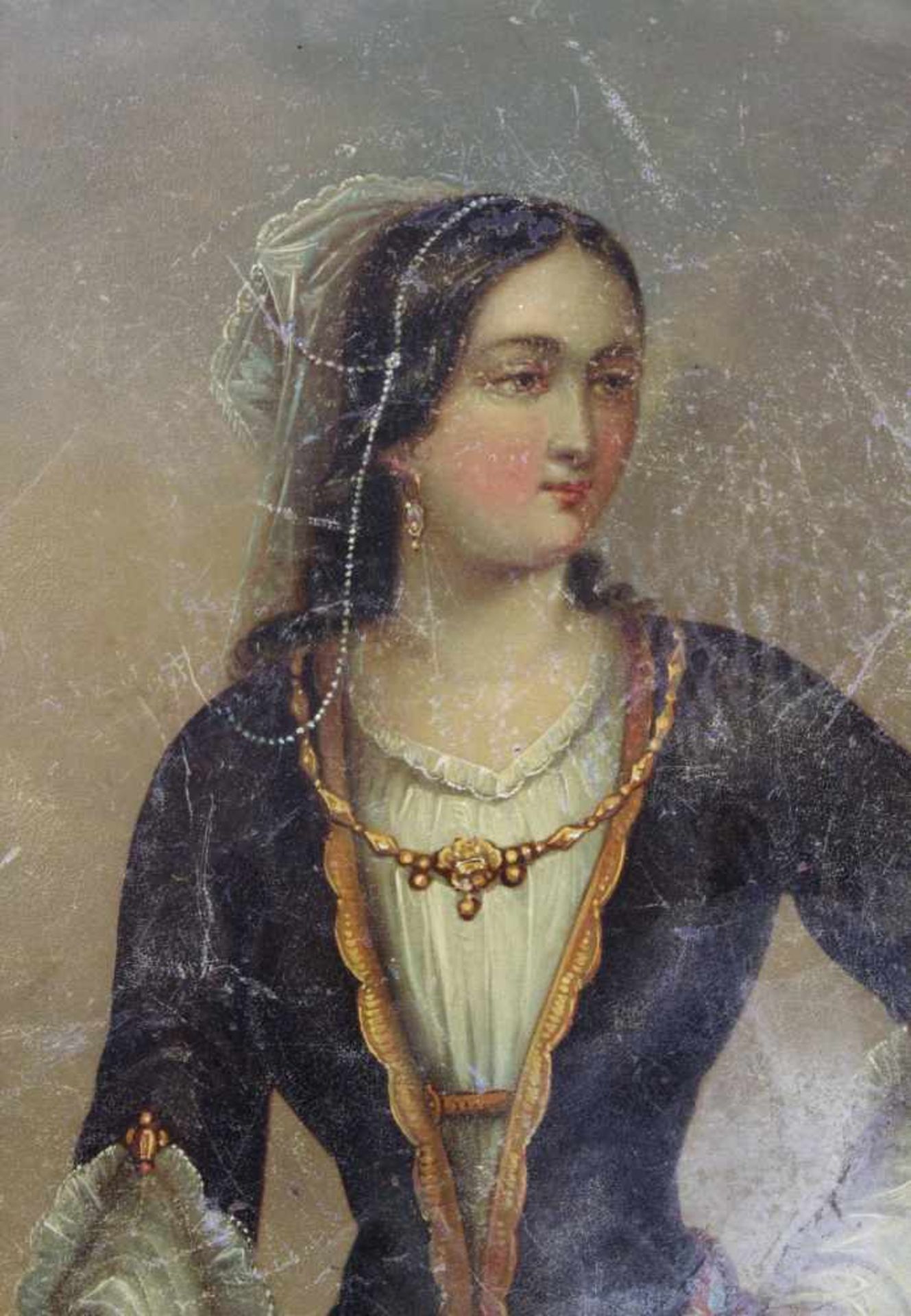 ORIENTALIST (XIX). 3/4 Portrait einer Schönheit im osmanischem / arabischen Outfit.52 cm x 44 cm. - Image 4 of 8