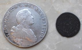 Zwei Münzen. X Eine feine Mark, 1766, Friedrich August III, dazu 1/2 Thaler Sachsen 1711.Sachsen,