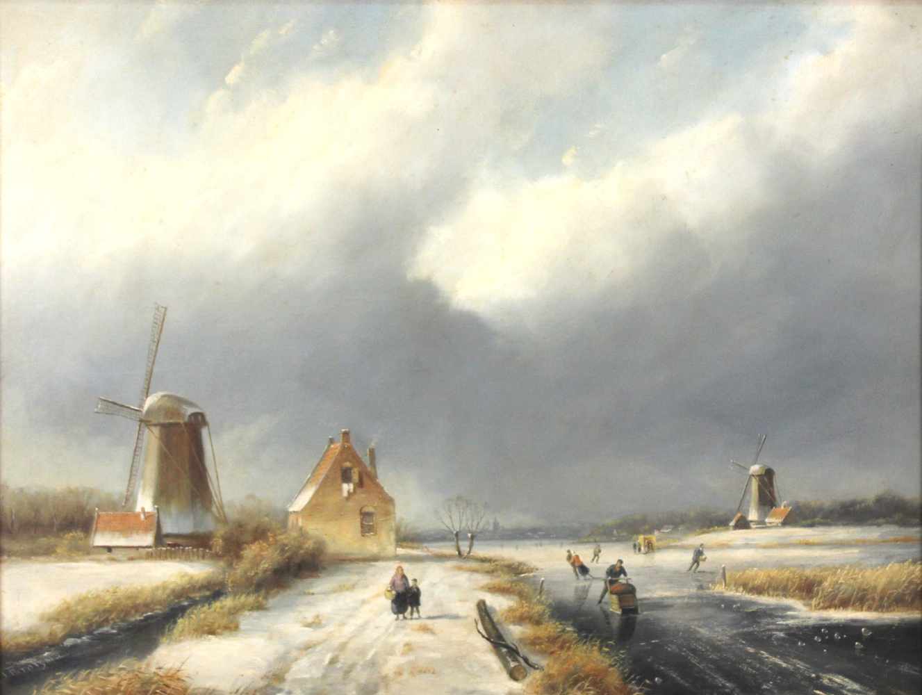 Wohl Johannes Hessel BROLSMA, (1909 -1990). Winter in den Niederlanden. Schlittschuhläufer.50 cm x