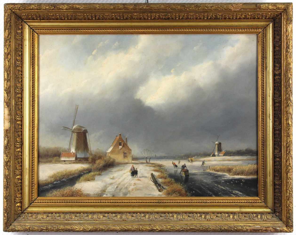 Wohl Johannes Hessel BROLSMA, (1909 -1990). Winter in den Niederlanden. Schlittschuhläufer.50 cm x - Image 2 of 7