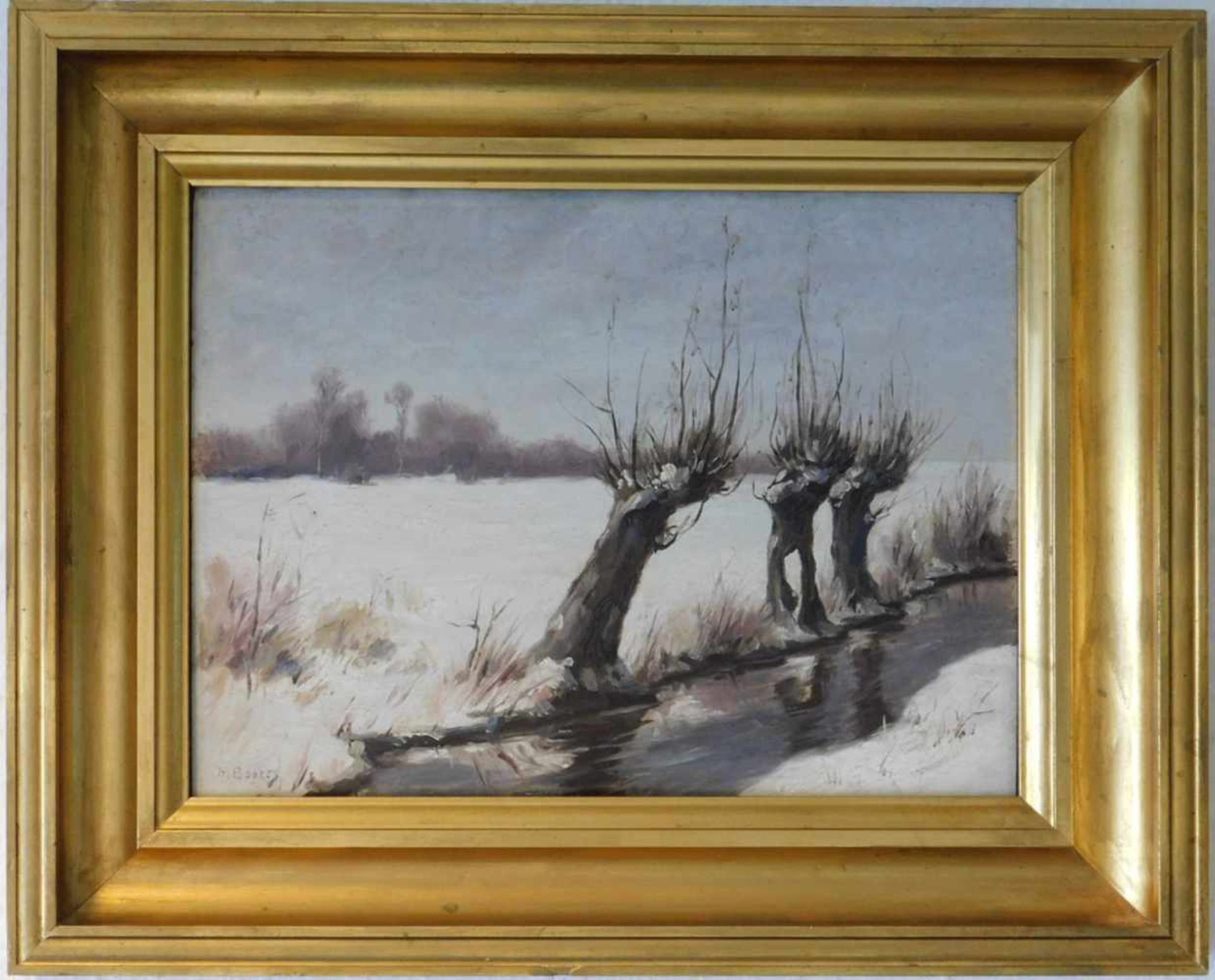 H. BAAKES (XX). Winterlicher Flusslauf.25,5 cm x 35 cm. Gemälde, Öl auf Platte. Darmstädter Maler, - Image 3 of 4