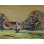 Willi POST (1912 - 1990). "Hettersroth (Vogelsberg)". 1986.73 cm x 92 cm. Gemälde. Öl auf Garton.
