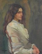 Paul BÜRCK (1878 - 1947). Portrait einer Frau im weißem Kleid 1919.63 cm x 48 cm. Gemälde. Öl auf
