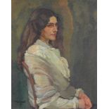 Paul BÜRCK (1878 - 1947). Portrait einer Frau im weißem Kleid 1919.63 cm x 48 cm. Gemälde. Öl auf