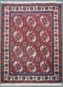 Turkmenen Teppich aus Khorassan. Afghanistan, alt um 1920.145 cm x 110 cm. Handgeknüpft. Wolle auf