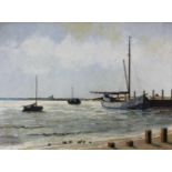 Hans BRINKMANN (1902 - 1977). "Sylt". Munkmarsch mit Fährhaus. Blick auf die Kirche Keitum.60 cm x