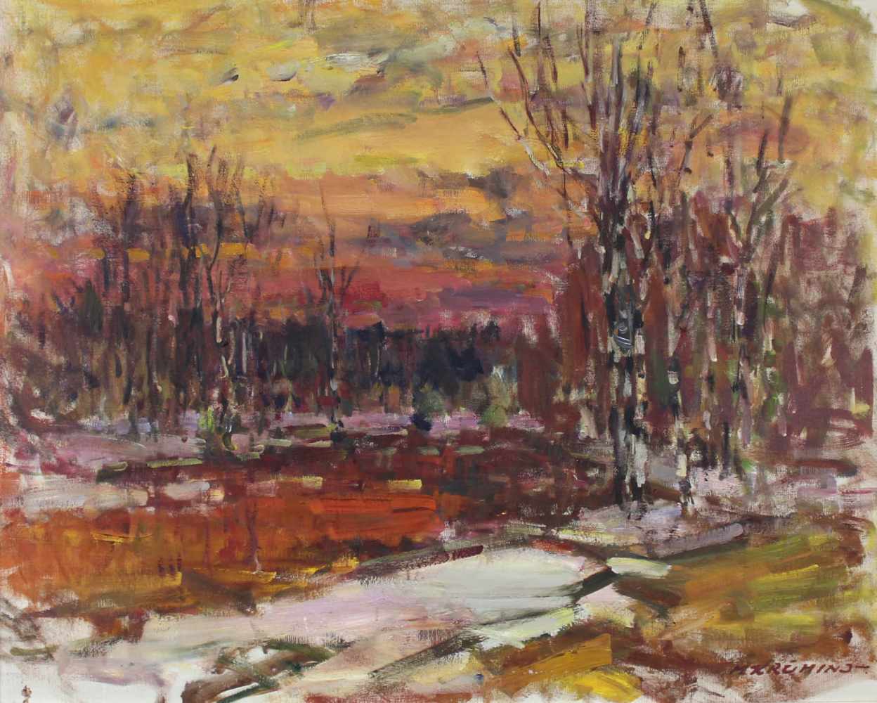 Martin KRUMINS (1900 - 1992). Erster Frühling. Birkenwald.76 cm x 62 cm. Gemälde. Öl auf Leinwand
