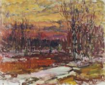 Martin KRUMINS (1900 - 1992). Erster Frühling. Birkenwald.76 cm x 62 cm. Gemälde. Öl auf Leinwand