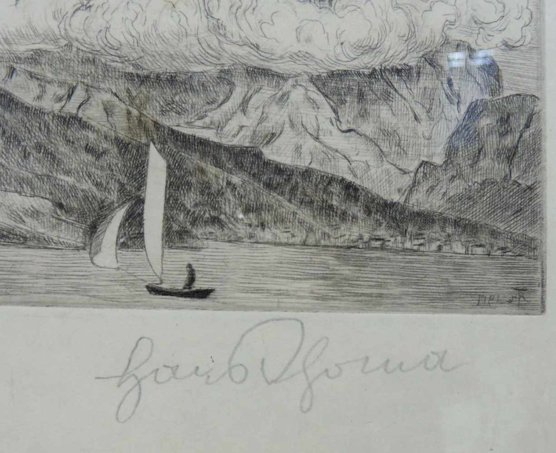 Hans THOMA (1839 - 1924). Bergsee (1917).Größe 13,2 cm x 16,2 cm. Entstehungsjahr 1917. Rechts unten - Image 2 of 5