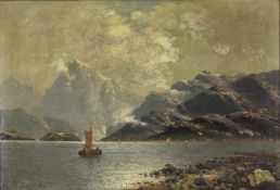 Johann JUNGBLUT (1860 - 1912). Segelboote auf Vierwaldstätter See.55 cm x 82 cm. Gemälde, Öl auf