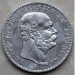 Fünf Mark. Ernst Herzog von Sachsen Altenburg. Deutsches Reich.Prägestätte "A". Silber, ca. 27,6