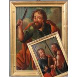 UNSIGNIERT (XVIII). Zwei Evangelisten, Verso Paulus.24,5 cm x 18 cm. 2 Gemälde auf einer