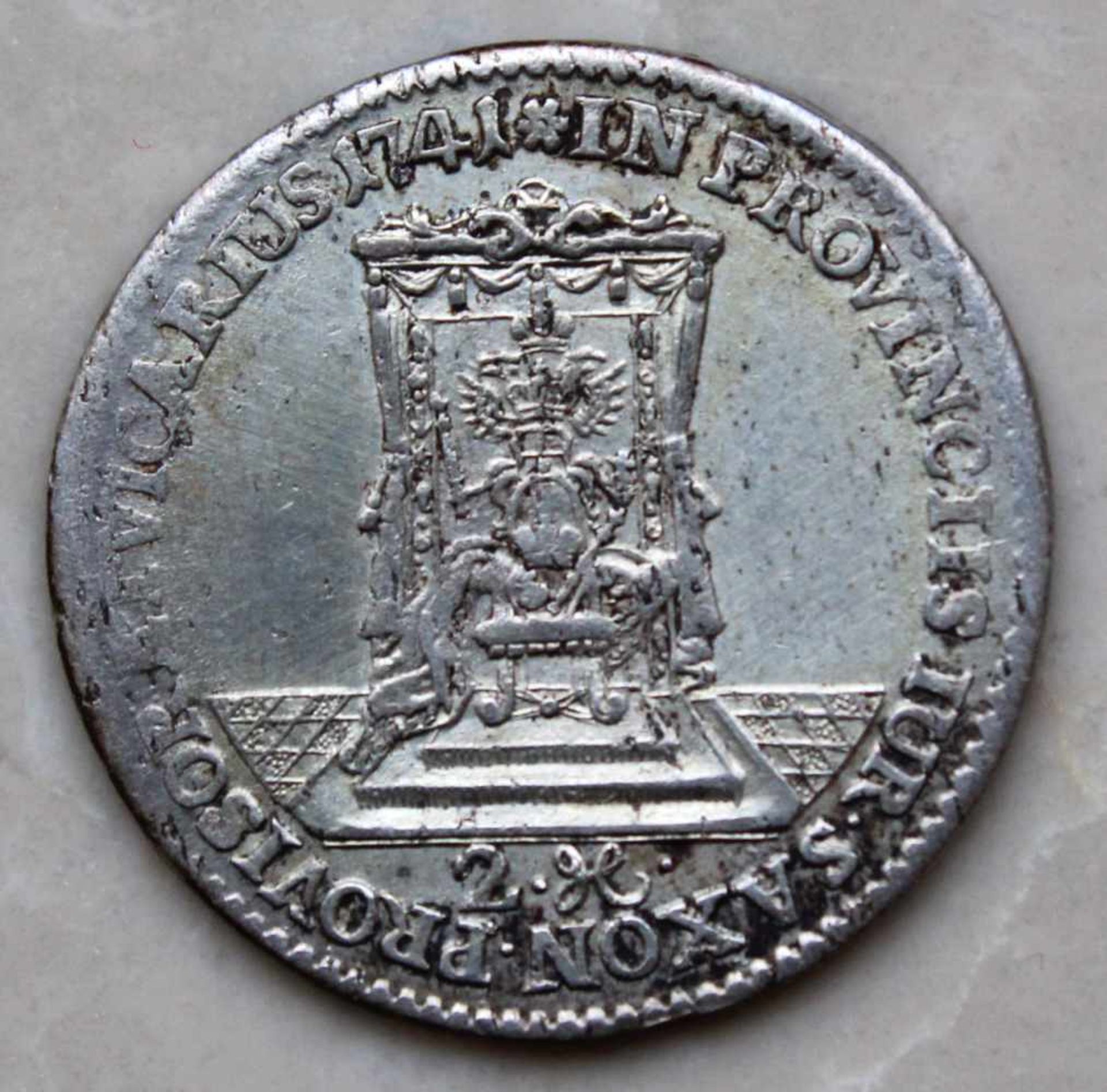 Vikariatstaler 1741. Friedrich August II. 1/2 Thaler.Münze Silber, ca. 3,6 Gramm. Sachen / Dresden. - Bild 2 aus 4