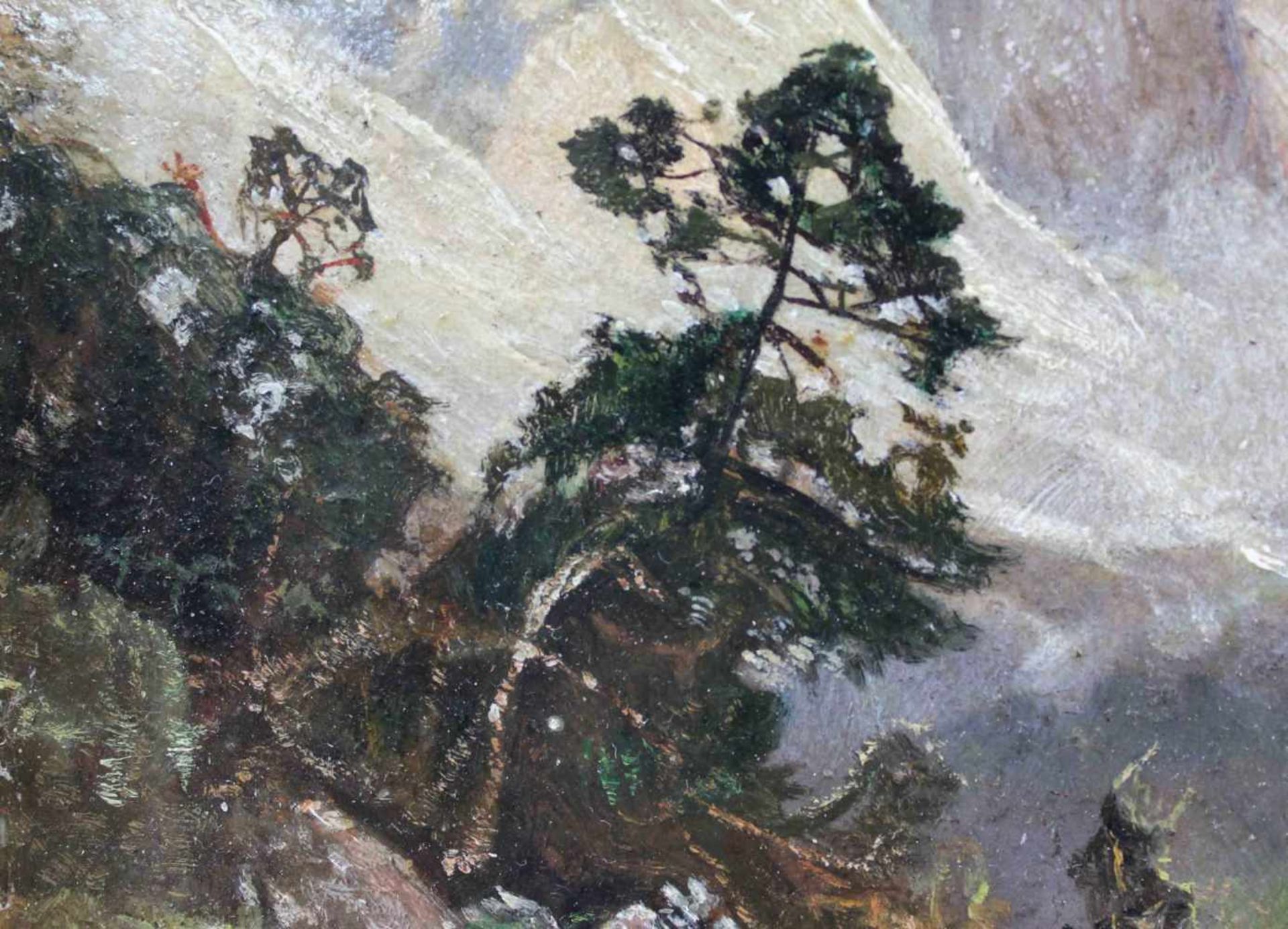 UNSIGNIERT (XIX-XX). Badersee bei Grainau mit Alpspitze und Zugspitze.21 cm x 28 cm. Gemälde. Öl auf - Bild 5 aus 6