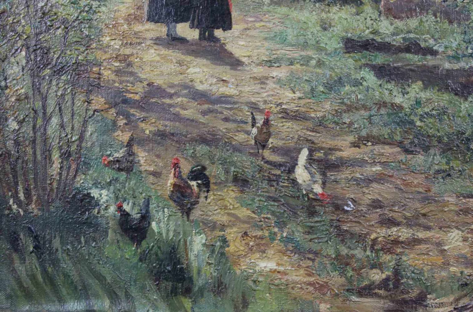 UNSIGNIERT (XIX - XX). Schwarzwald Mädchen vor strohgedecktem Haus.63 cm x 46 cm. Gemälde. Öl auf - Image 5 of 9