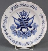 Prunkteller Meissen Porzellan. "Königlich Sächsischer Militärvereinsbund Meissen 1914".Durchmesser