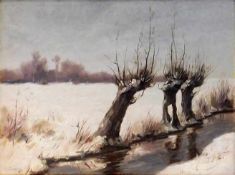 H. BAAKES (XX). Winterlicher Flusslauf.25,5 cm x 35 cm. Gemälde, Öl auf Platte. Darmstädter Maler,