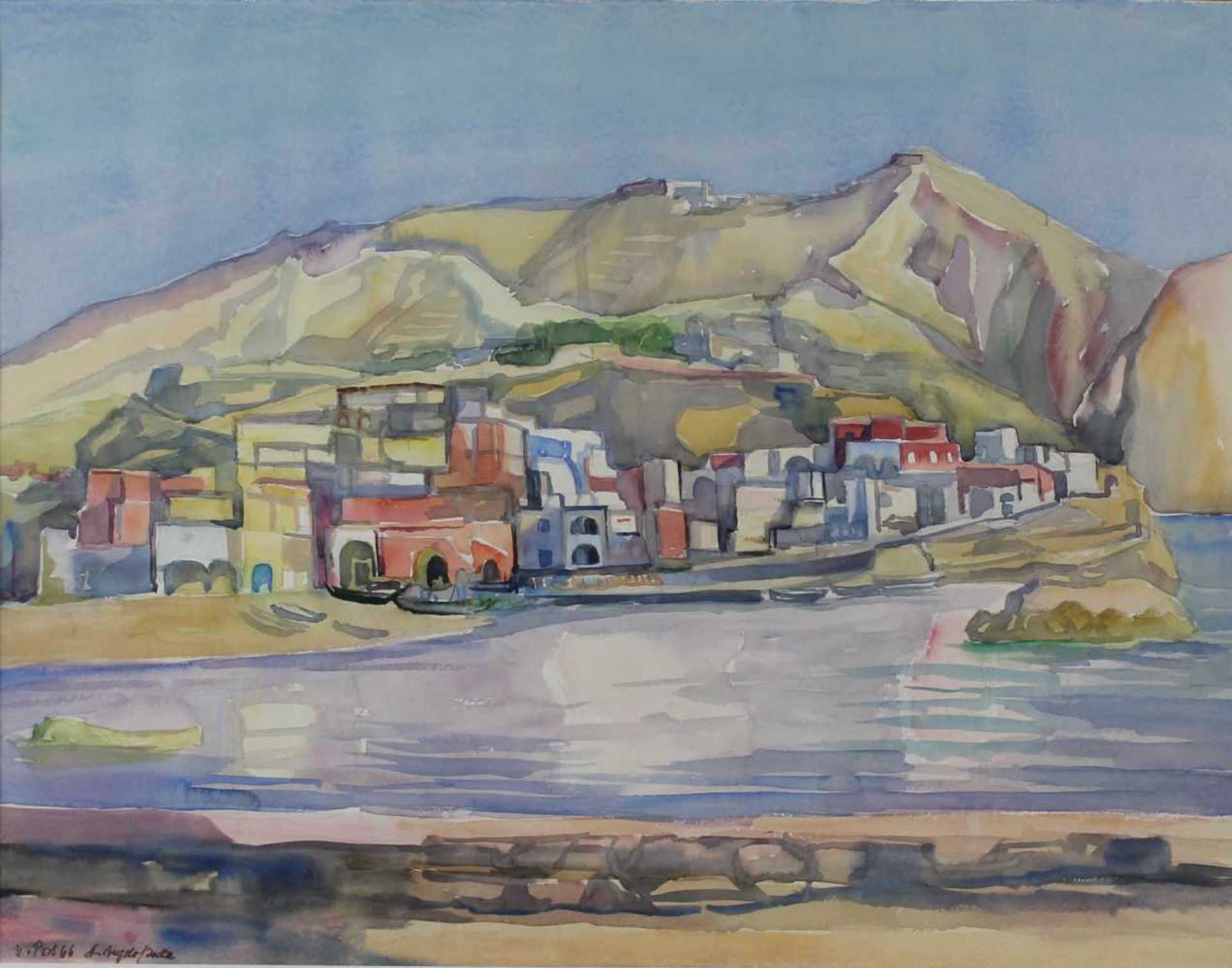 Willi POST (1912 - 1990). Sant'Angelo. Ischia. 1966.49 cm x 63 cm im Ausschnitt. Gemalt. Aquarell