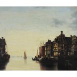 M. RADLOFF (XIX - XX). Hafenstadt in den Niederlanden 1889.51 cm x 61 cm. Gemälde. Öl auf