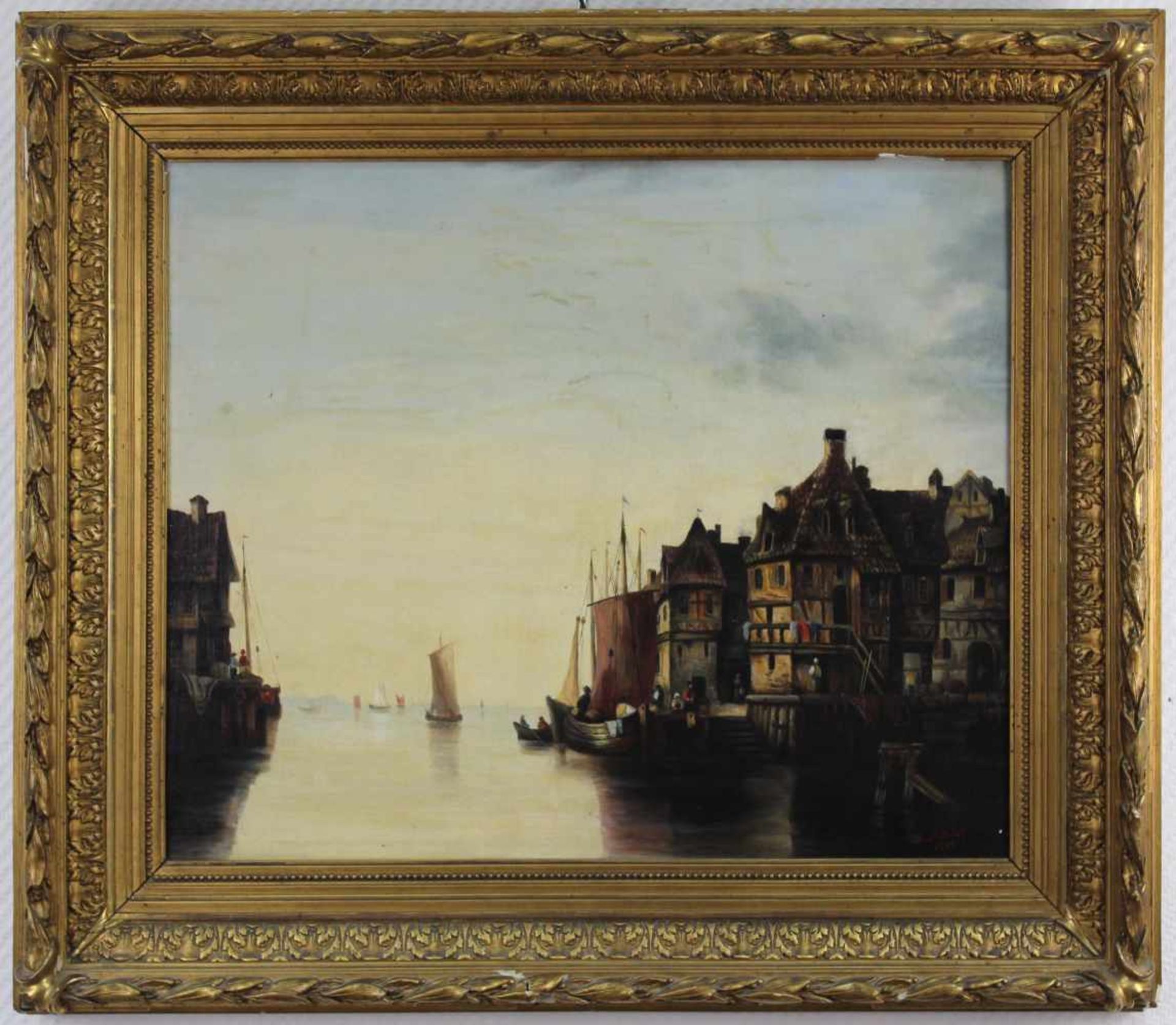 M. RADLOFF (XIX - XX). Hafenstadt in den Niederlanden 1889.51 cm x 61 cm. Gemälde. Öl auf - Image 2 of 7