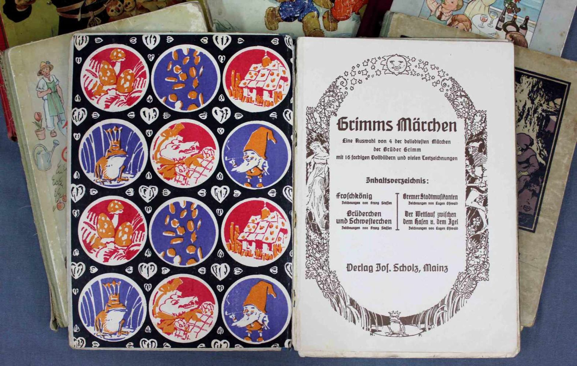 6 alte Kinderbücher."Grimms Märchen" Verlag Jos. Scholz Mainz, Scholz Künstler - Bilderbücher, ( - Bild 12 aus 18