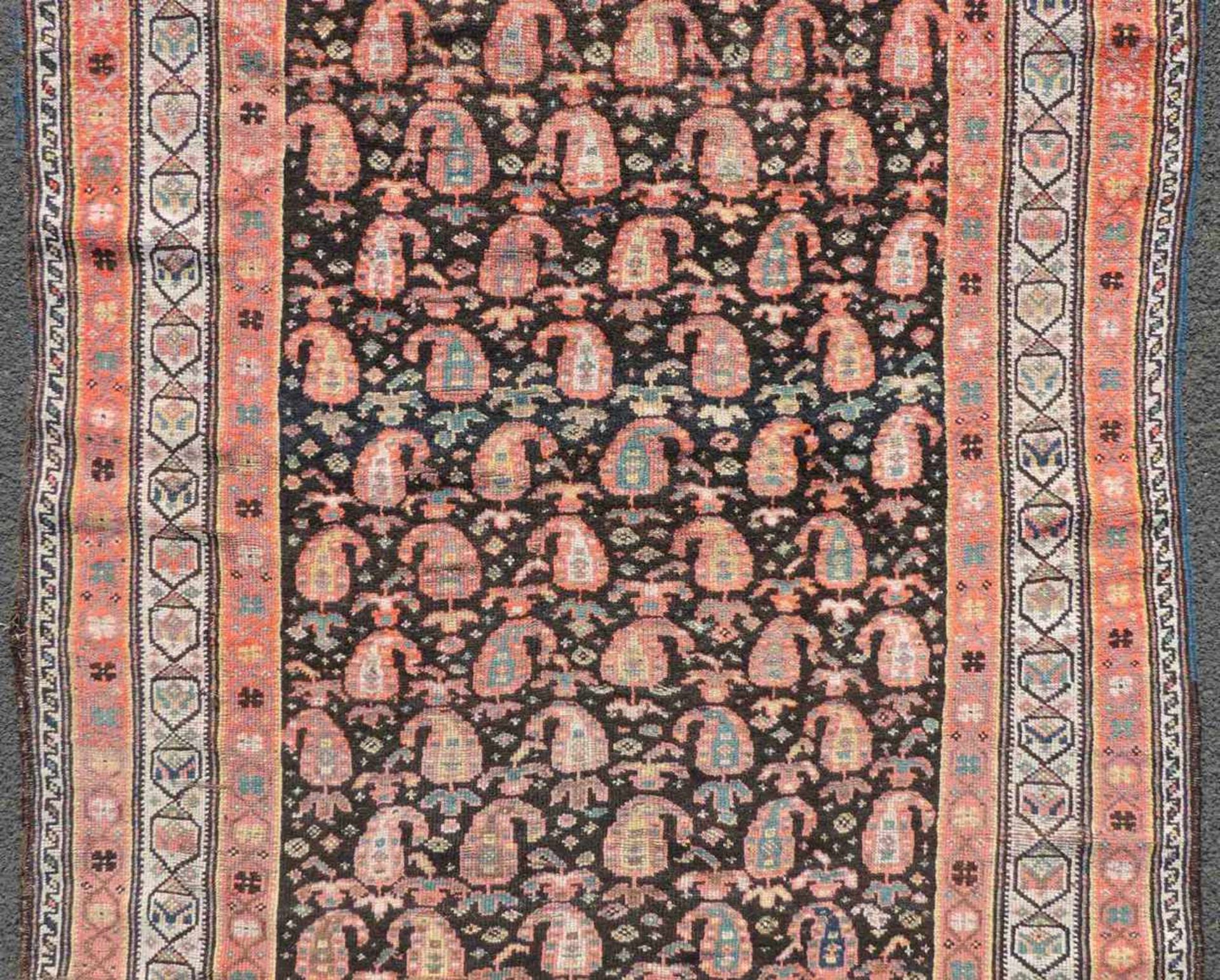 Schiraz Galerie Teppich. Perser. Iran. Alt, um 1910.355 cm x 135 cm. Handgeknüpft. Wolle auf Wolle. - Bild 3 aus 9
