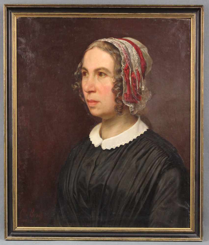 Clemens BEWER (1820 - 1884). Halb- Portrait einer Dame mit Spitzenhaube, 1848.65 cm x 53 cm. - Image 2 of 6