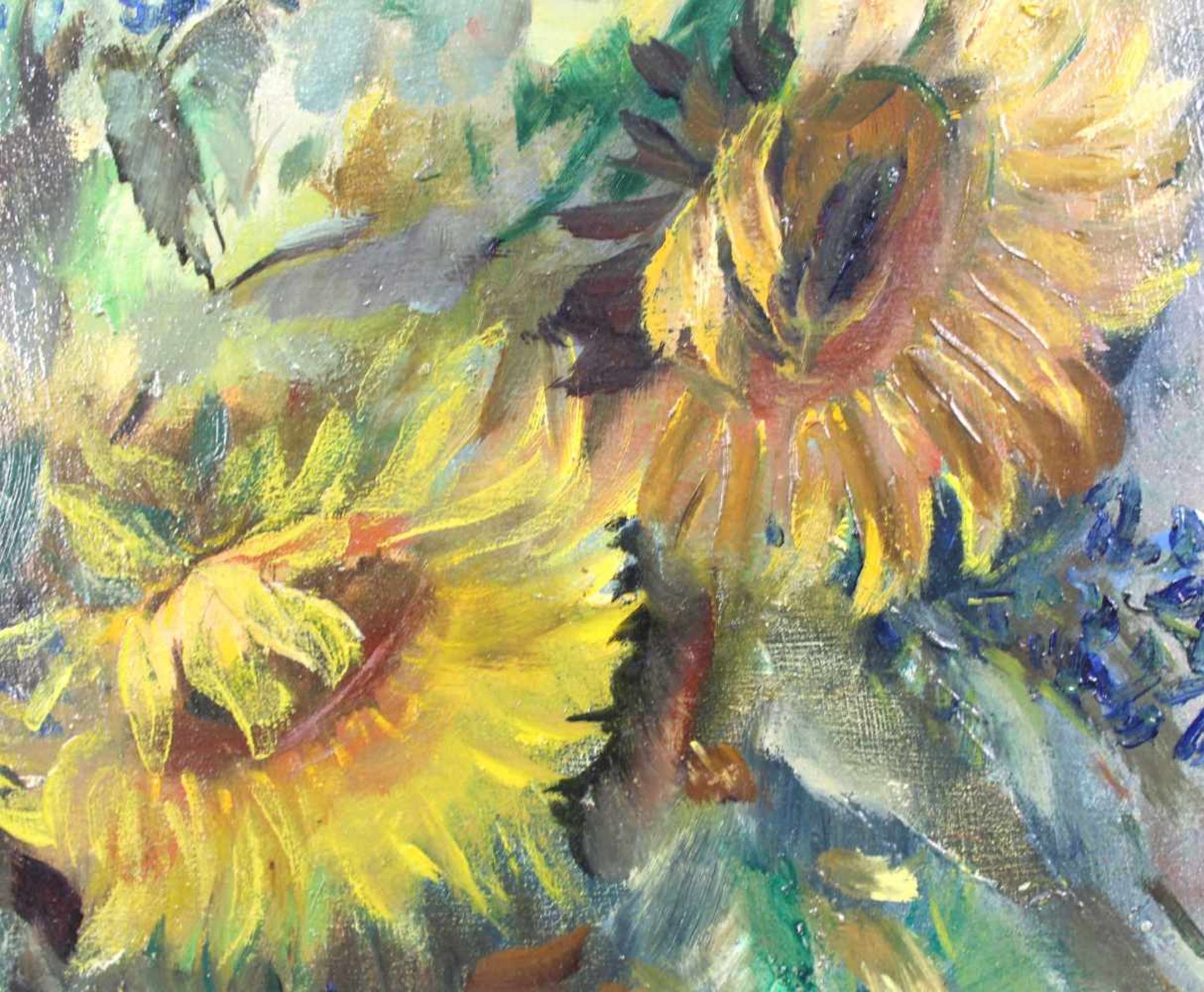 Hans ANTLITZ (1902 - 1978). Sonnenblumen.64 cm x 80 cm. Gemälde. Öl auf Leinwand. Rechts unten - Image 4 of 6