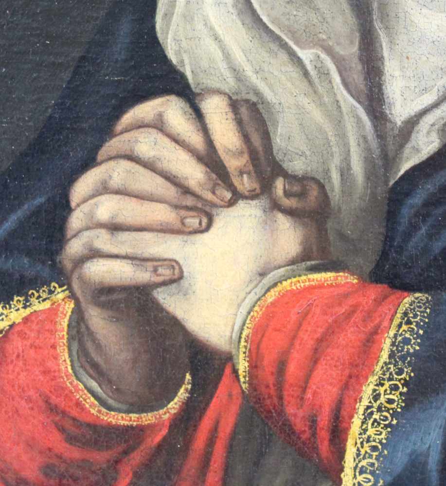 UNSIGNIERT (XVIII - XIX). Maria.76,5 cm x 58,5 cm. Gemälde. Öl auf Leinwand. Wohl Wachsdoubliert. - Image 4 of 6