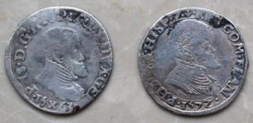 Philipsthaler Niederlande. 1563 und 1577. Silber je 6,3 Gramm.Philippsthaler Netherlands. 1563 and
