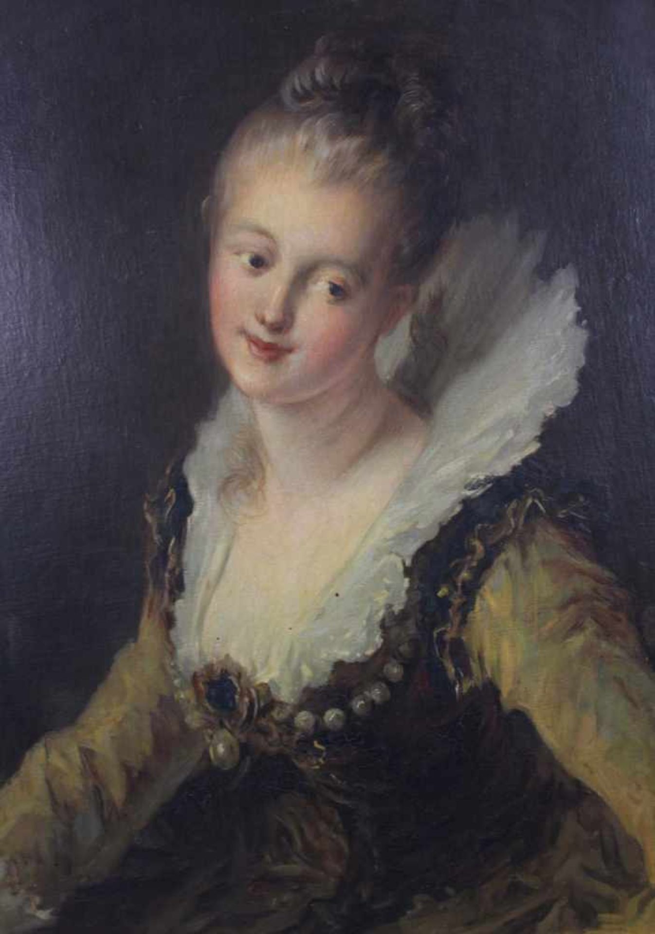 PORTRAITIST (XIX - XX). Gebildete Dame mit Perlenschmuck und Büchern.82 cm x 67 cm oval ohne - Bild 4 aus 9