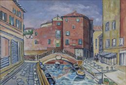 Willi POST (1912 - 1990). Calle in Venedig, Italien. 1985.53 cm x 78 cm. Gemälde. Öl auf Platte.