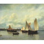 Richard VAN OVERBERGHE (XIX - XX). Segelboote mit Personen in den Niederlanden.50 cm x 60 cm.