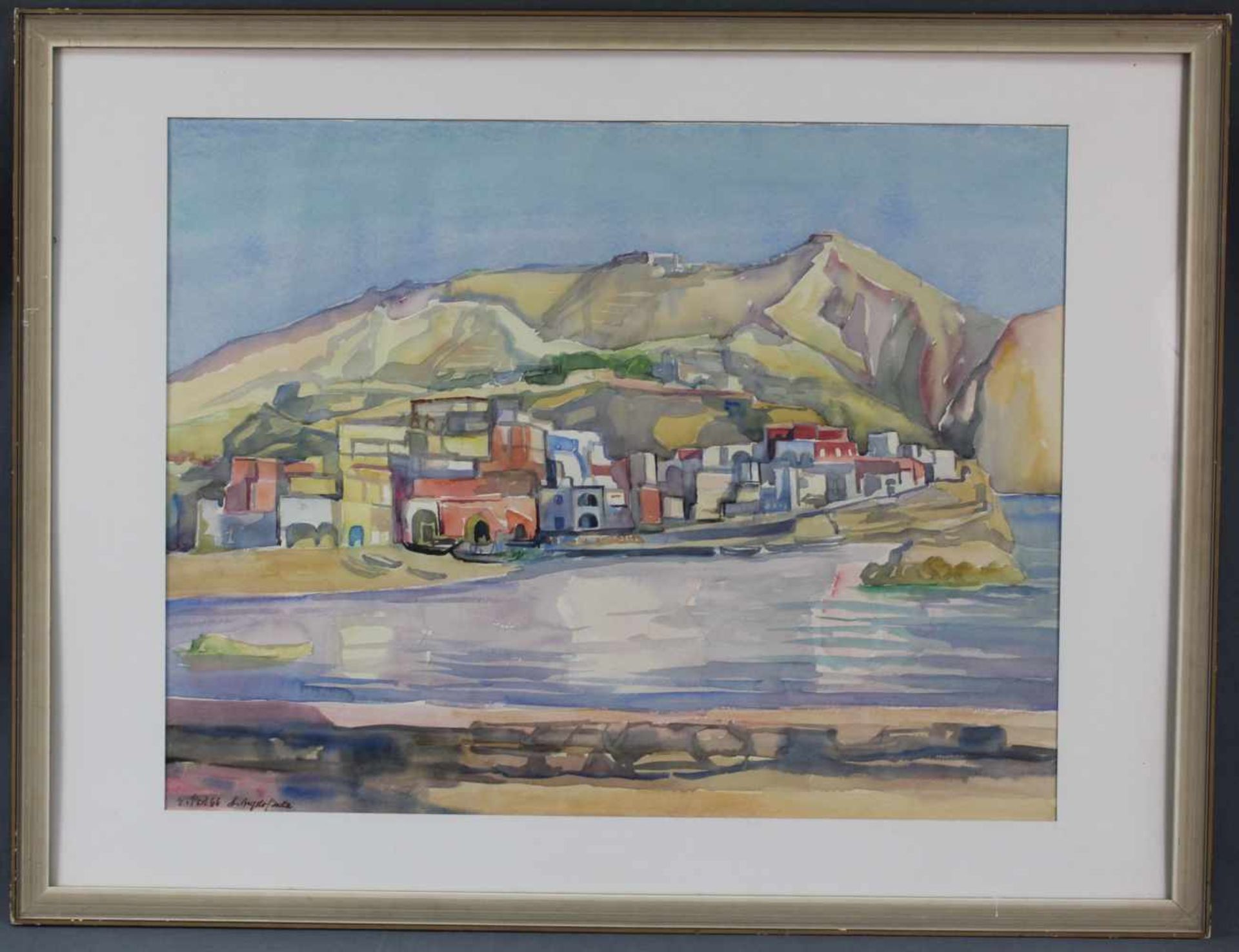 Willi POST (1912 - 1990). Sant'Angelo. Ischia. 1966.49 cm x 63 cm im Ausschnitt. Gemalt. Aquarell - Image 2 of 5