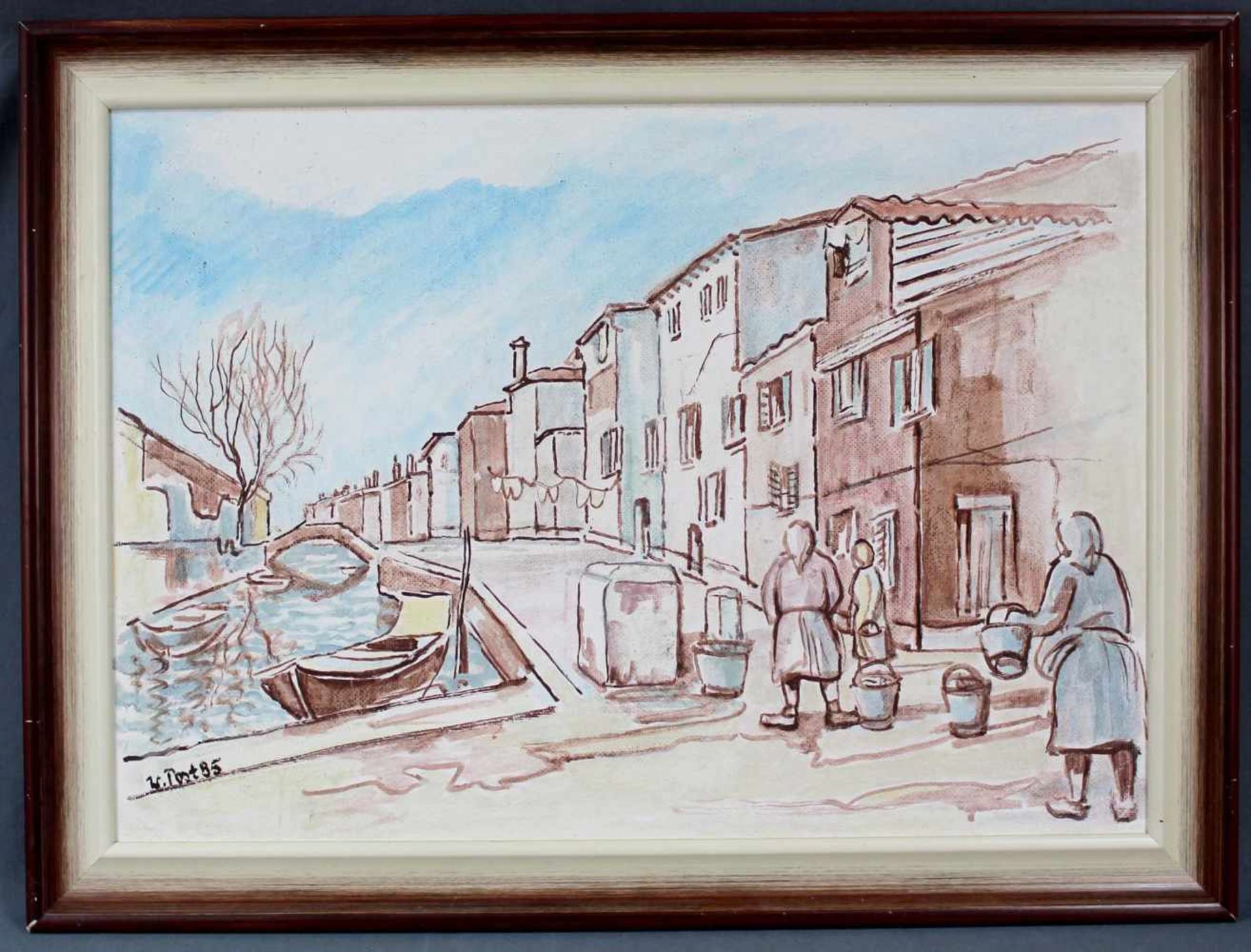 Willi POST (1912 - 1990). Calle in Burano / Murano bei Venedig, Italien. 1985.45 cm x 63 cm. - Image 2 of 6