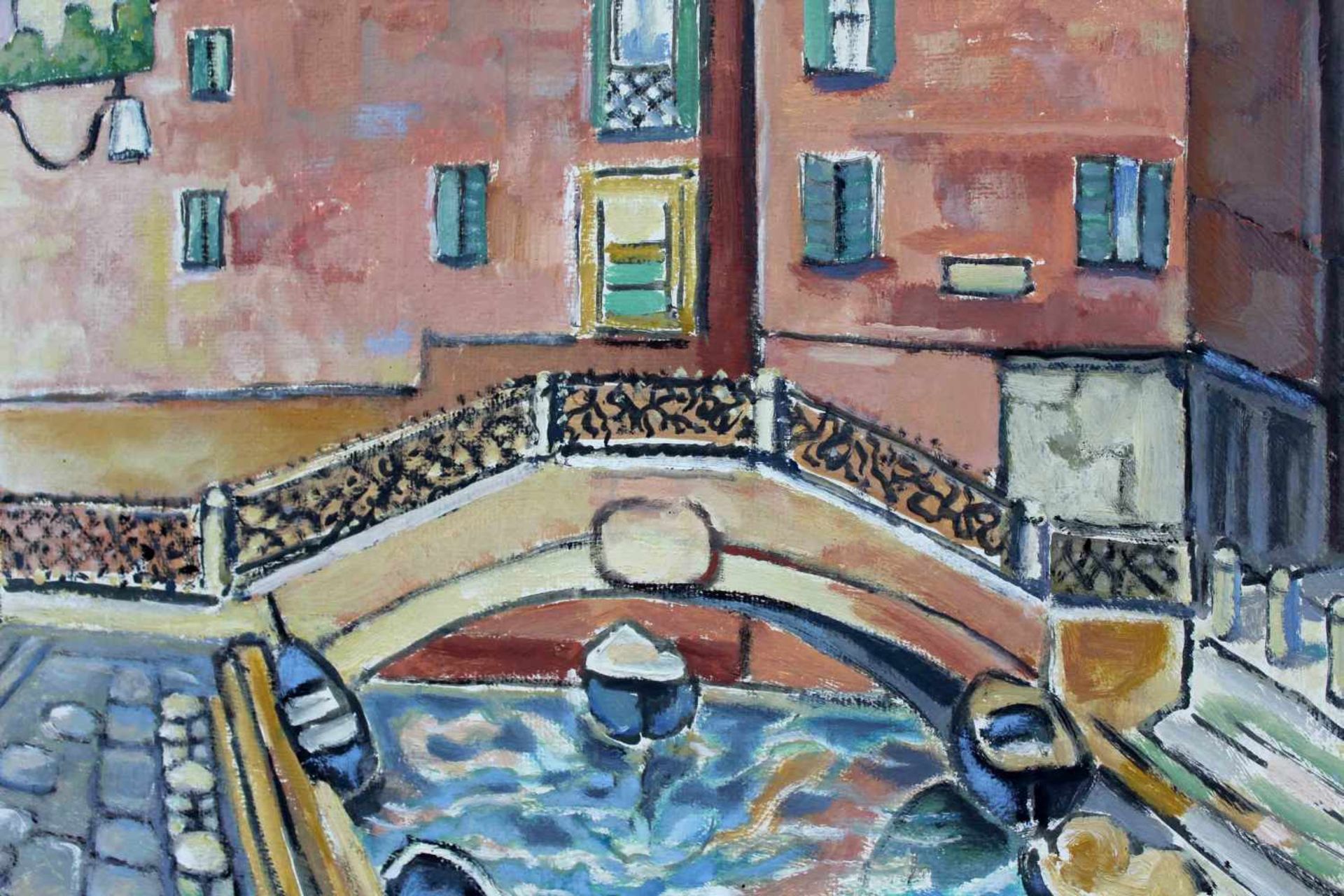 Willi POST (1912 - 1990). Calle in Venedig, Italien. 1985.53 cm x 78 cm. Gemälde. Öl auf Platte. - Image 4 of 6