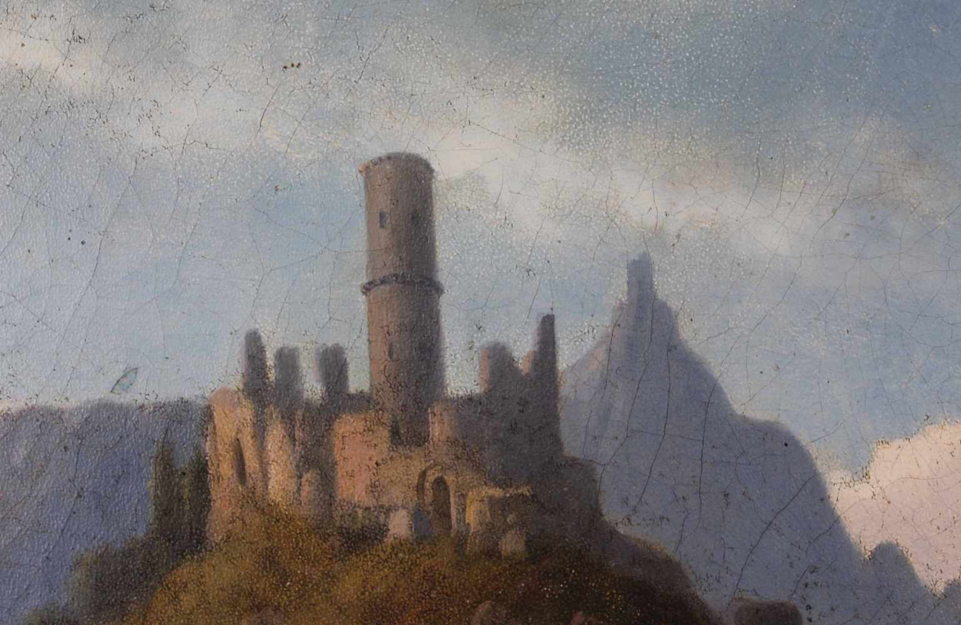 Walther WÜNNENBERG (1818 - c.1900). Burg über einem Fluss.50 cm x 66 cm. Gemälde. Öl auf Leinwand. - Image 4 of 9