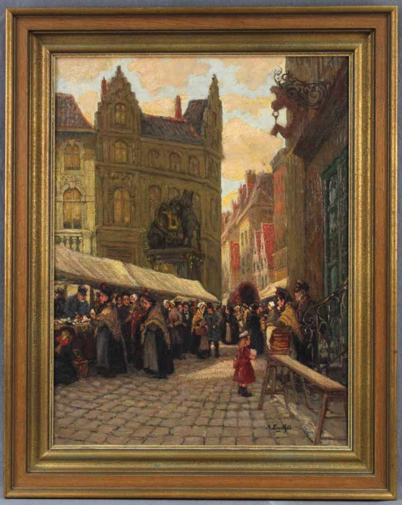 Albert ENGSTFELD (1876 - 1956). Auf dem Marktplatz.52 cm x 41 cm. Gemälde. Öl auf Platte. Rechts - Bild 2 aus 6