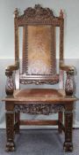 Spätgotik / Barock Stuhl mit teilweise neuen Teilen.138 cm x 64 cm x 70 cm. Eiche geschnitzt.Late