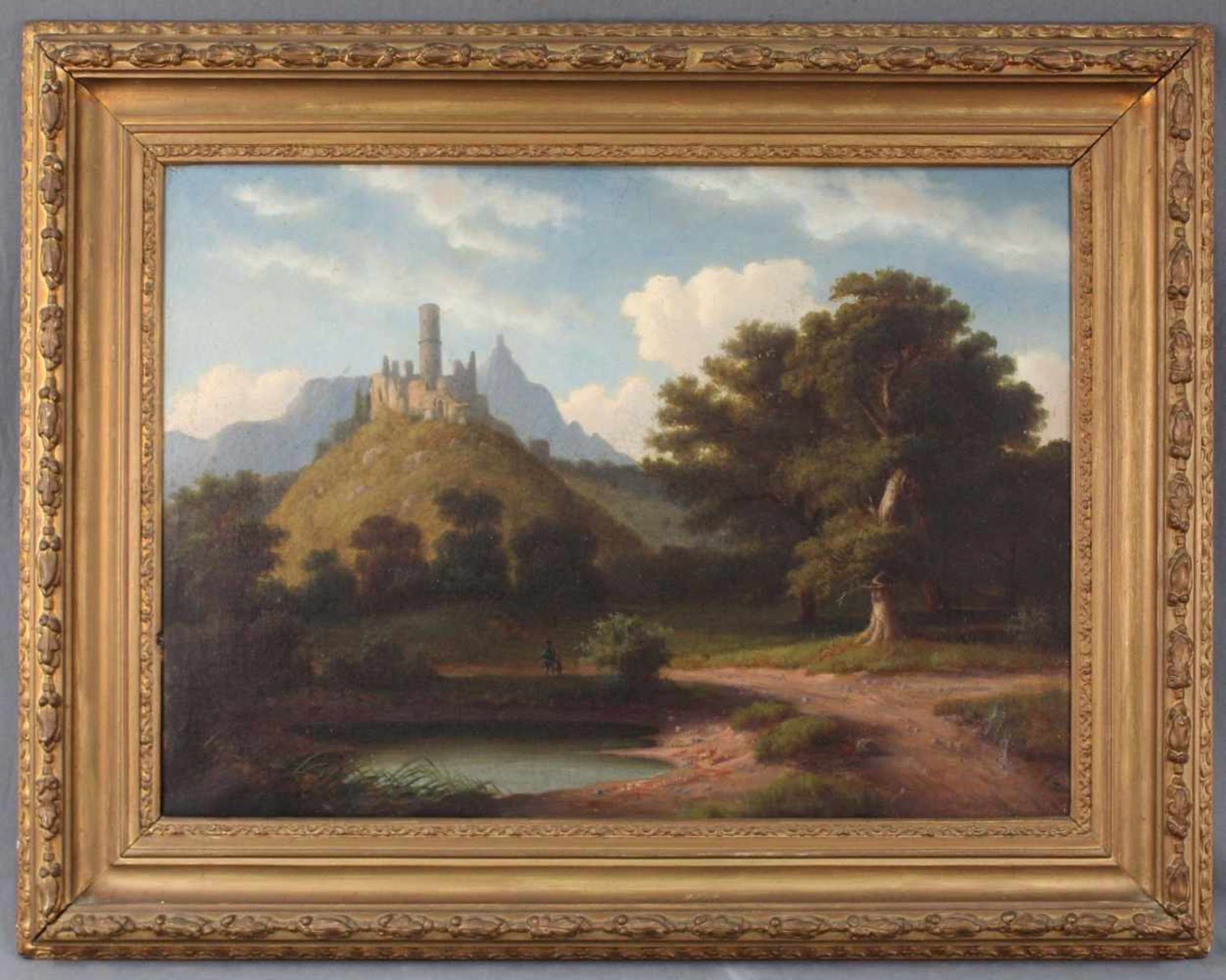 Walther WÜNNENBERG (1818 - c.1900). Burg über einem Fluss.50 cm x 66 cm. Gemälde. Öl auf Leinwand. - Image 2 of 9